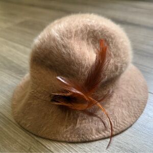 Vintage Kangol Made In England Bucket Hat Fuzzy Angora Blend Feather Cloche Hat